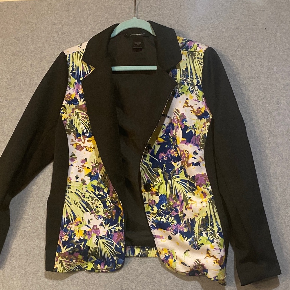 Ashley Stewart Black Blazer with Vibrant Floral Design